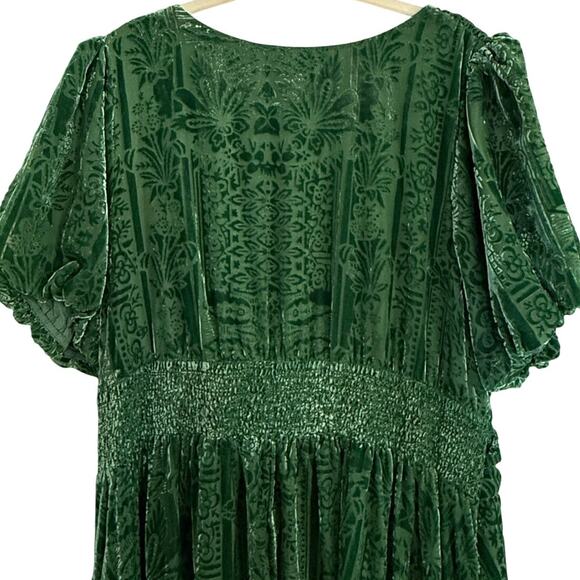 NWT Anthropologie Maxi Dress Green Puff-Sleeve Burnout Velvet 24W, 3X Boho Party - Picture 7 of 9